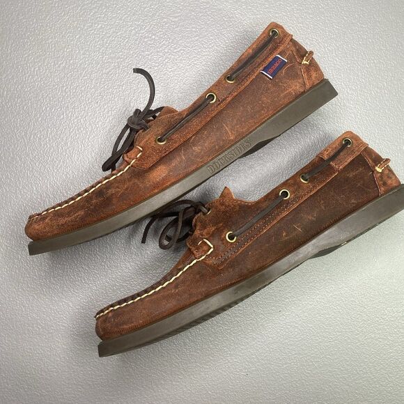 SEBAGO Docksides Portland Nubuck Distressed Brown Orange Boat Shoes Mens 11 - Picture 8 of 11